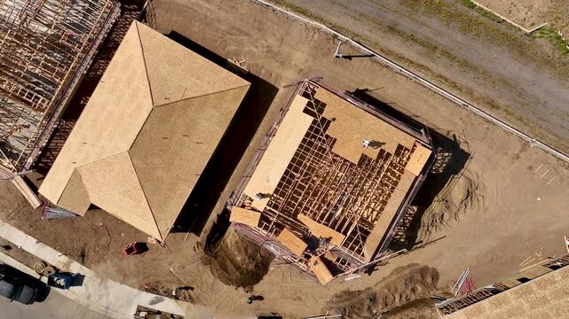 Top-Down Aerial Time-Lapse of Active Residential Housing Construction Site Development.