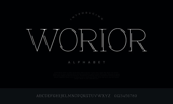 Luxury elegant serif font alphabet with decorative double line thin strokes for premium fashion branding logo
