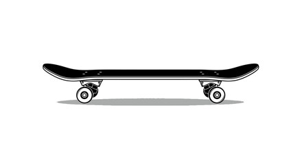 Black and white skateboard illustration on a clean white background. © JJ_Stock