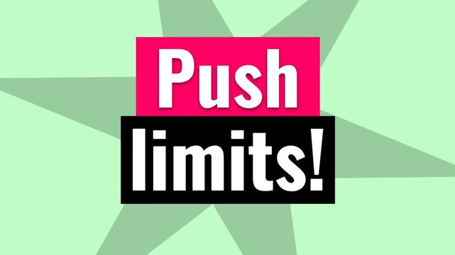 Motivational motion graphic animation with the text Push limits on a vibrant green starburst background. Fitness motivation words