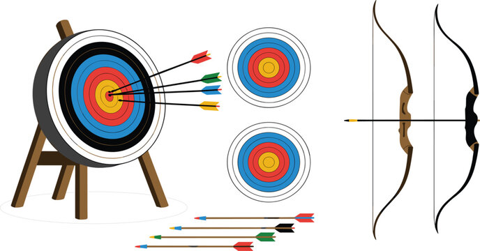 Archery equipment set with target board bows and arrows for professional competitive sports and outdoor hobby training