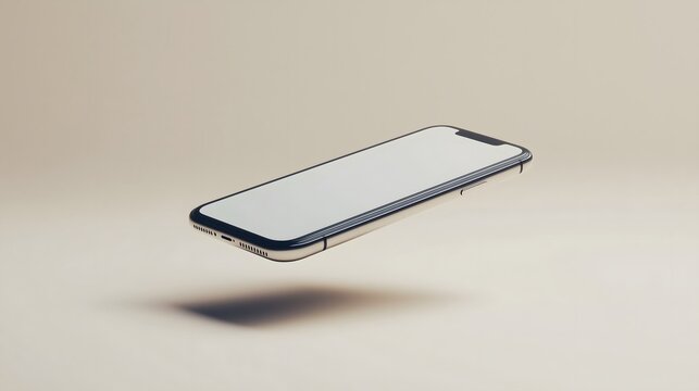 Versatile UI mockup: Floating smartphone with blank screen on plain beige background