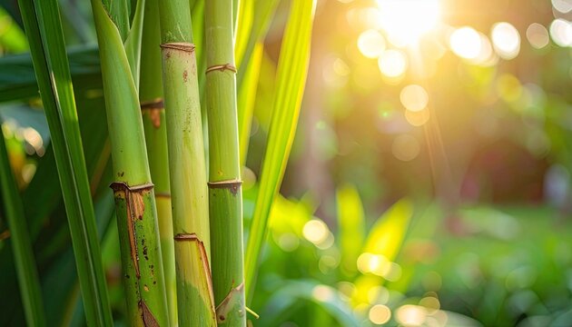 Sugarcane stalks in sunlight