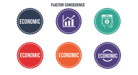 Fototapeta premium Collection of six circular badges featuring the word 