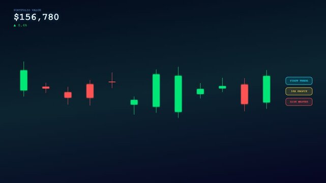 An immersive experience of gamified financial learning showcasing the dynamic progression of a digital investment portfolio as virtual assets fluctuate across a sleek dark interface