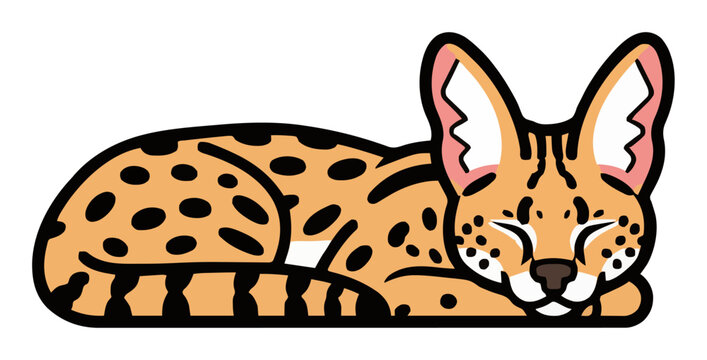 Minimalist line art sleeping serval cat. Generative AI