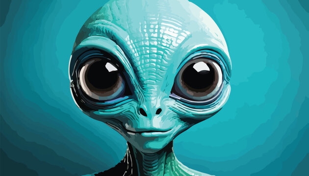 Close-up Portrait of a Teal Alien with Large Eyes.