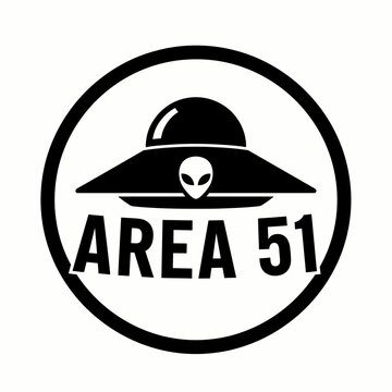 An intriguing emblem featuring a flying saucer and AREA 51 inscription, set against a circular backdrop. The design presents a captivating and mysterious aesthetic