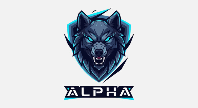 Blue wolf head with wings and face mascot vector illustration featuring a wild animal cat design for a cute cartoon tattoo symbol icon
