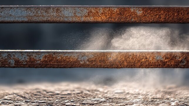 Closeup of Dust Particles in Light on Rusty Metal Gate with Oxi Residue