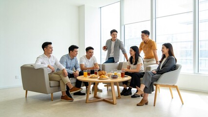 Fototapeta premium Group of people socializing in a modern living room