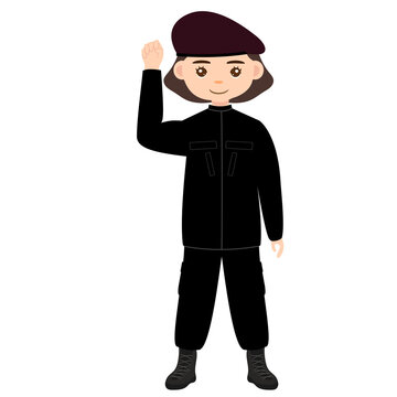 Female Prison Guard Raising Hand Greeting Character