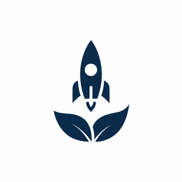 Rocket Ship Icon Launches from Leafy Environment
