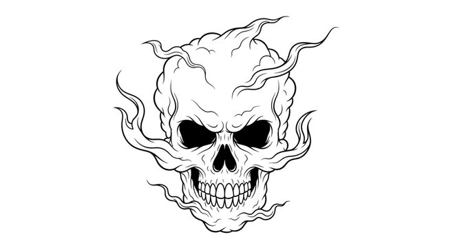 A scary gothic human skull vector illustration with white teeth on a black background, symbolizing death and horror for a tattoo or Halloween art