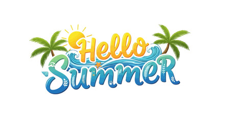 Obraz premium Tropical island summer holiday banner design featuring a vector illustration of a palm tree and sun over a sandy beach and blue sea