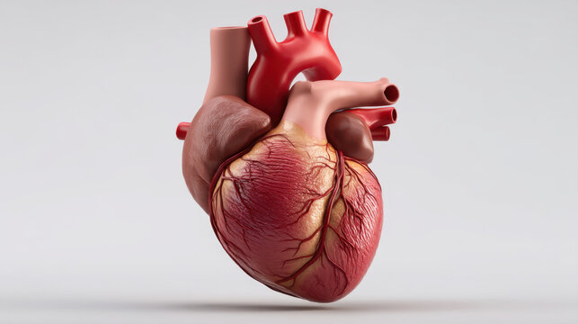 Anatomy heart human heart medical model organ cardiovascular system isolated realistic render 3d render detailed texture red color science medicine biology clinic healthcare circulatory system