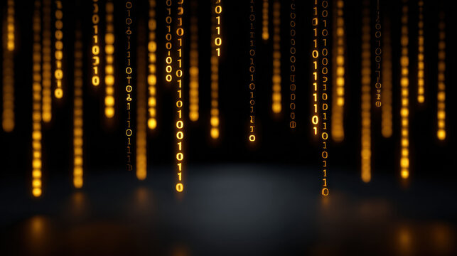 Digital background binary code glowing digit data stream cyber space abstract technology dark background orange light falling code matrix style code rain number pattern futuristic backdrop