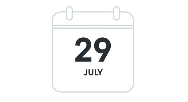 Calendar Icon Showing July 29th Date - Simple Line Art Design