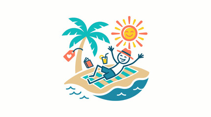 Obraz premium Cartoon Character Relaxing on Beach Under the Sun