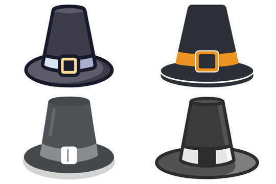 Pilgrim Hat Vector Illustration - Thanksgiving, Autumn, Colonial Icon