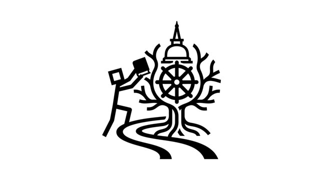 Buddhist Symbolism Road Tree Wheel and Figure