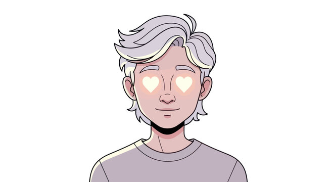Young Man with Heart Eyes, Expressing Love and Affection, Cartoon Style