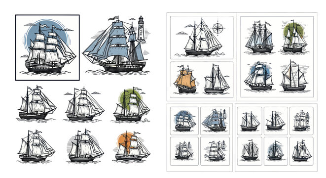 Vintage Sailing Ships Collection: Nautical Illustration, Old Sailboats, Maritime Adventure