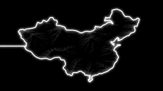 Animation of China Map Drawing with Topographic Detail.