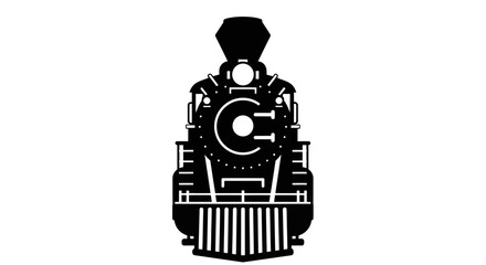 Vintage Steam Locomotive Silhouette, Front View, Black and White © Iwak