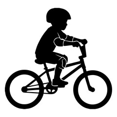 Naklejka premium silhouette of a child riding a BMX bike with head protection and elbow protectors