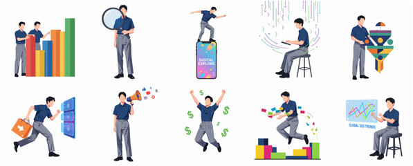Fototapeta premium Flat Style Businessman Activity Set of Performance, Growth and Innovation Icons