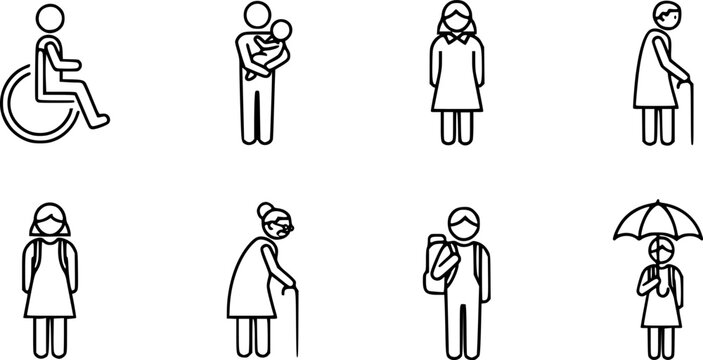Unisex icons on white background. 