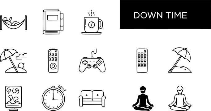 Down time icons. thin line and glyph vector icons pack on white background
