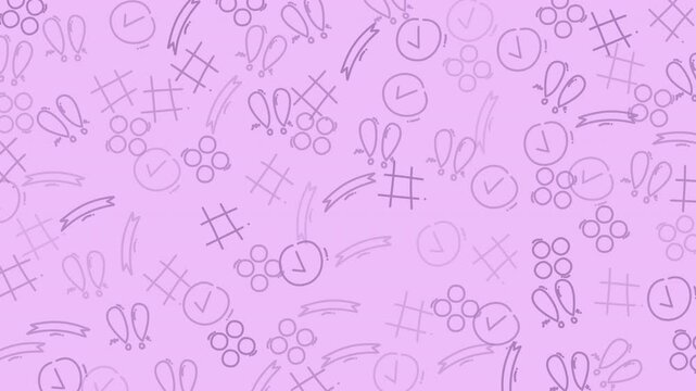 Doodles of clocks, hashtags, abstract shapes on a purple background suitable for social media posts, presentations, and educational materials.
