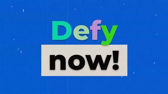 Inspirational Defy now stopmotion typography for gym workout and fitness motivation on a textured blue background. Gym motivation quote