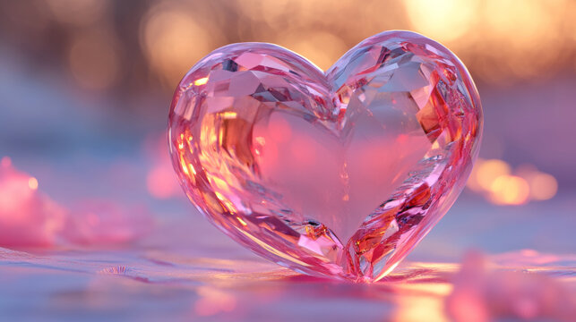 Crystal clear pink heart gemstone - Generative AI