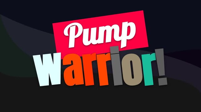 Dynamic Pump Warrior typographic title animation for gym workout and fitness inspiration on dark abstract background. Gym motivation words