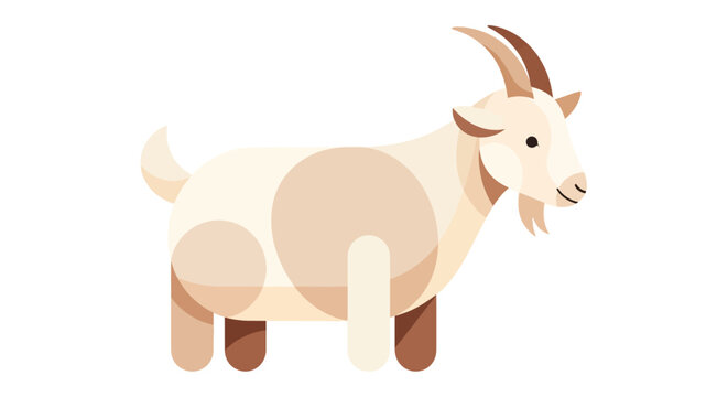 A stylized illustration of a light tan goat standing in profile against a clean white background, rendered in a geometric flat design with simple shapes and a cheerful, minimalist