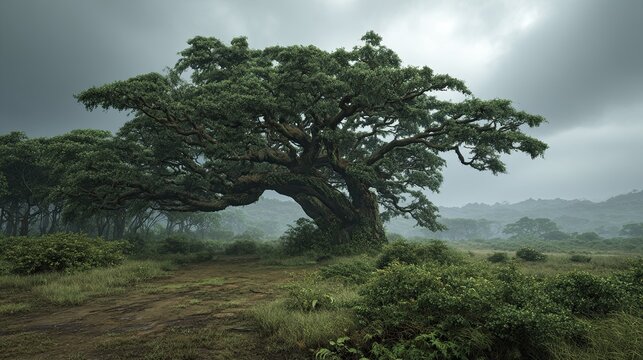 Rain Tree - Dramatic Thunderstorm Landscape Scenery