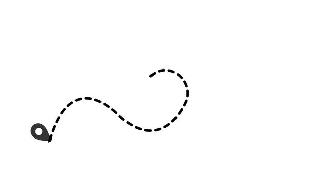 Minimal travel path animation, airplane following dotted line between pins white screen, travel and transport concept for cinematic projects, seamless loop video, 4k animation.