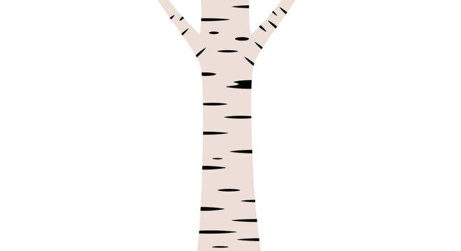 Minimalist vector illustration of a single white birch tree trunk isolated on white background.