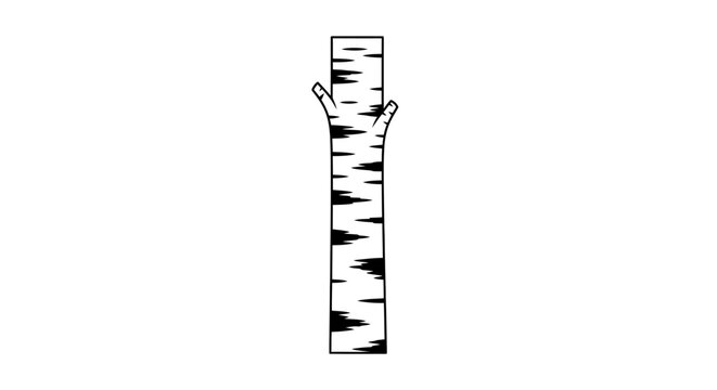 Black and white illustration of a birch tree trunk with bark texture.