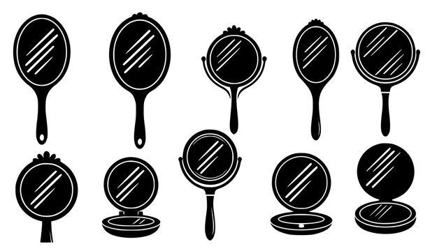 Hand mirror silhouette vector set vanity and beauty mirror collection isolated on white