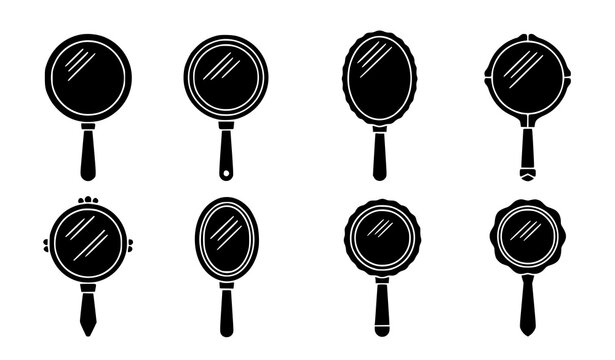 Hand mirror icon collection vector beauty vanity silhouette set isolated on white background