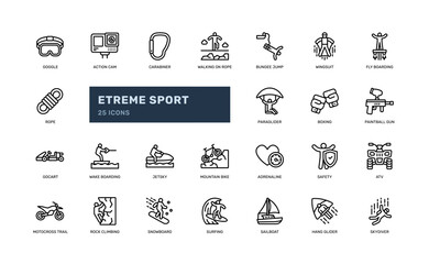 Extreme Sport Line Icon Set Adventure Outdoor Activity Outline © andinur
