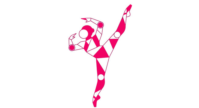 Abstract stylized geometric illustration of a female dancer performing a high kick pose.