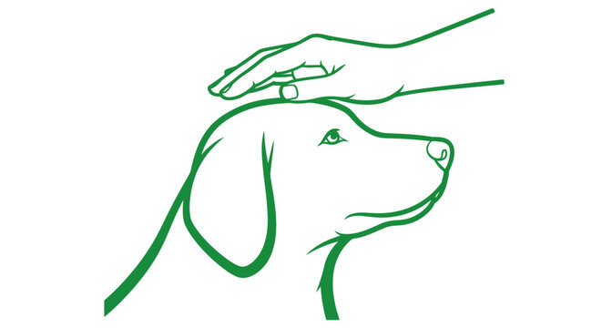A hand petting a dog head line art illustration.
