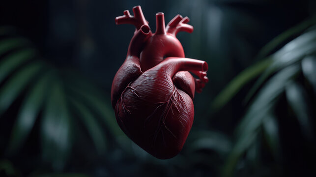 Anatomical heart human heart heart organ beating heart red organ dark background medical concept biology medicine anatomy circulatory system pulse artery vein cardiac health life blood organ