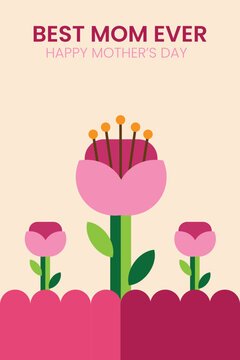 Floral Mothers Day greeting card with tulip elements, symbolizing love, gratitude, and appreciation