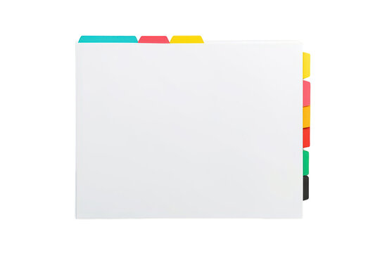 White document organizer folder with colorful index tabs, filing important papers, managing office stationery transparent background